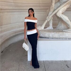 Black and White Off-Shoulder Two-Piece Set